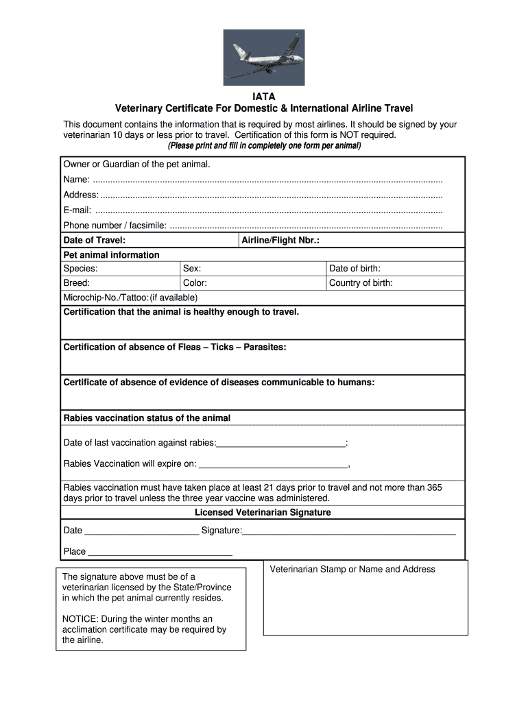 Veterinary Certificate  Form